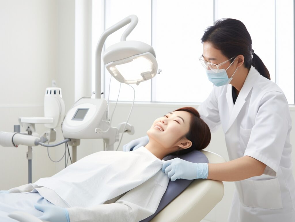 歯医者で治療をする女性